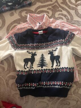 Janie and Jack Navy & Cream Reindeer Fair Isle Crewneck Sweater